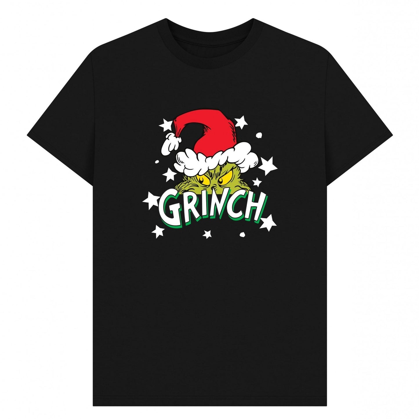 Black - Front - The Grinch Unisex Adult Santa Hat Stars T-Shirt