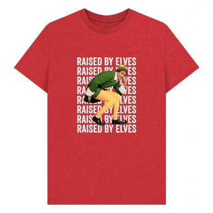 Red - Front - Elf Unisex Adult Raised By Elves Graphic T-Shirt