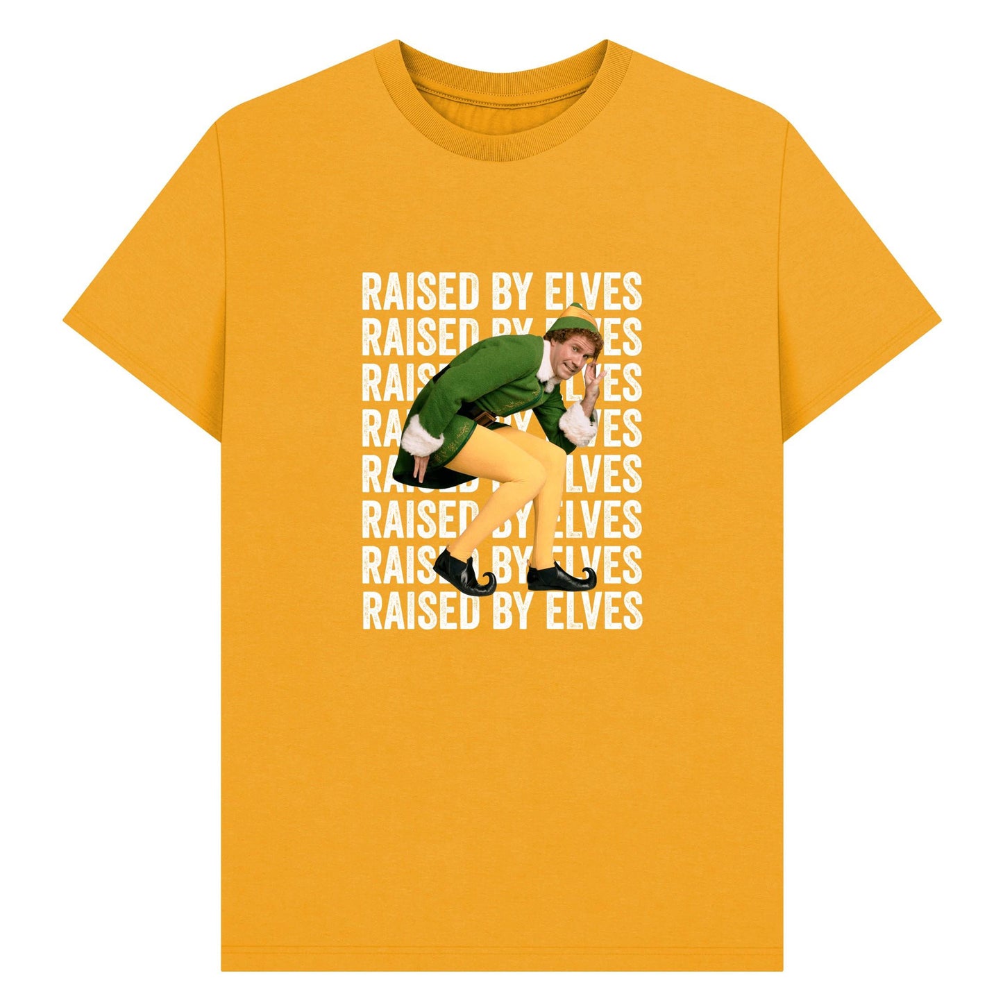 Mustard - Front - Elf Unisex Adult Raised By Elves Graphic T-Shirt