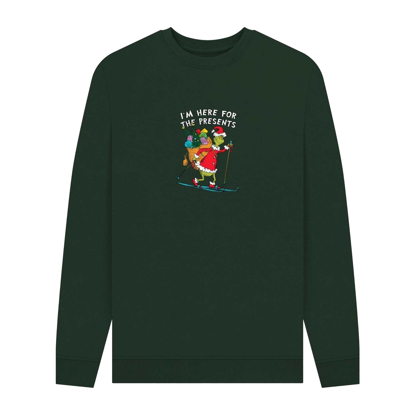 Evergreen - Front - The Grinch Unisex Adult I´m Here For The Presents The Grinch Sweatshirt