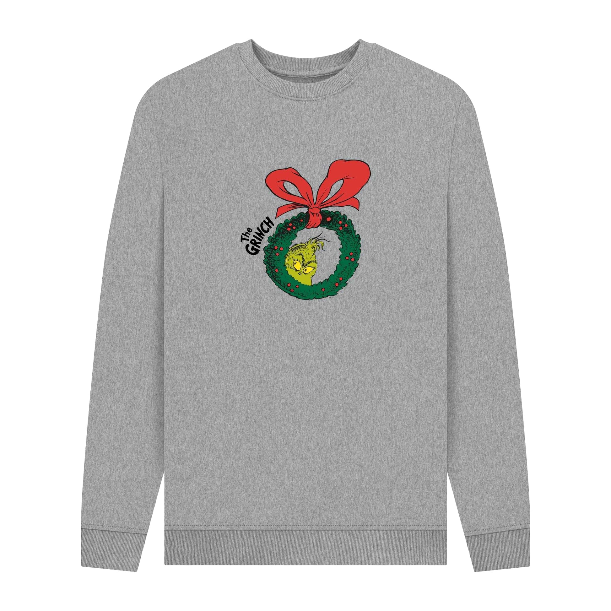 Light Heather - Front - The Grinch Unisex Adult Wreath Sweatshirt