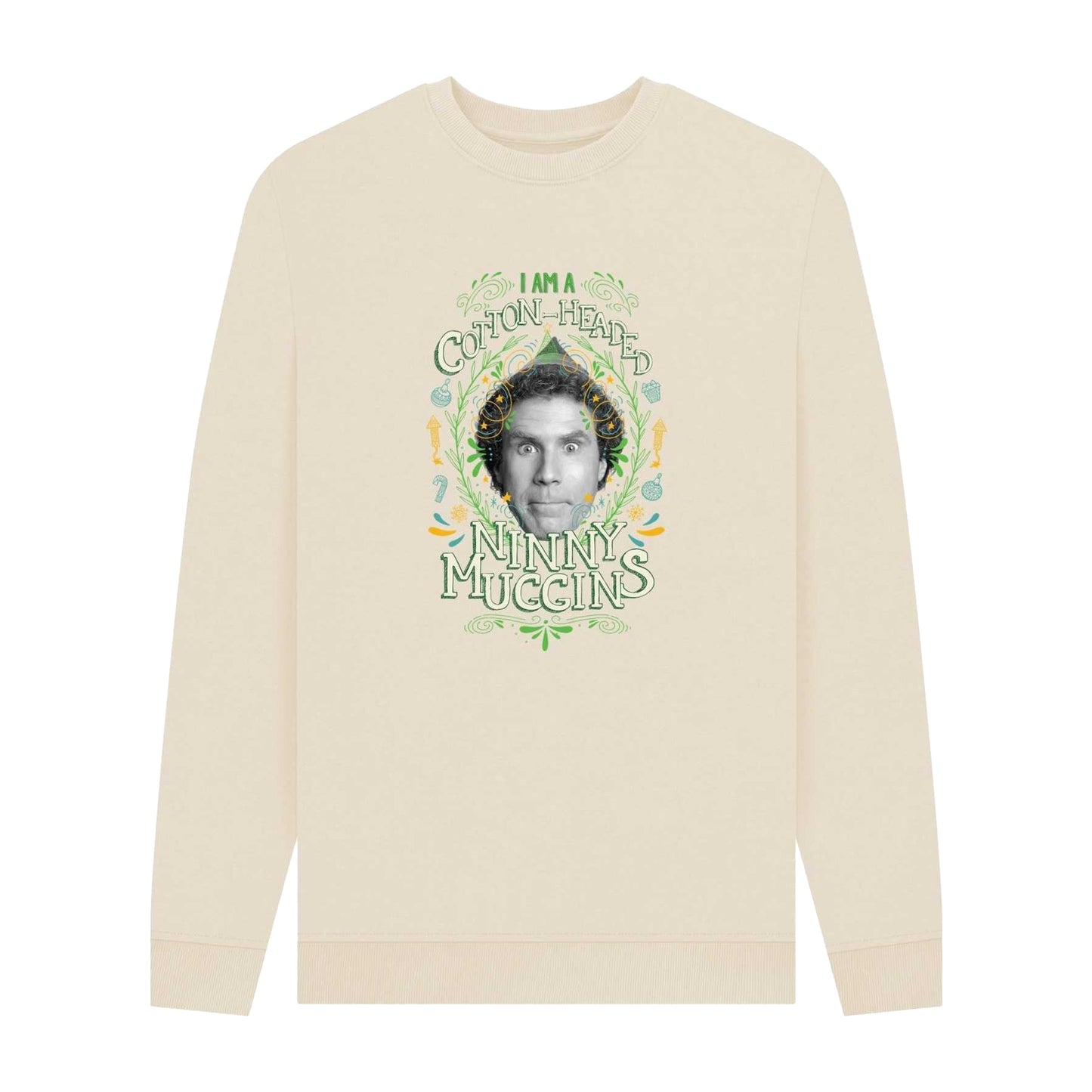 Oat - Front - Elf Unisex Adult Cotton Headed Ninny Muggins Sweatshirt