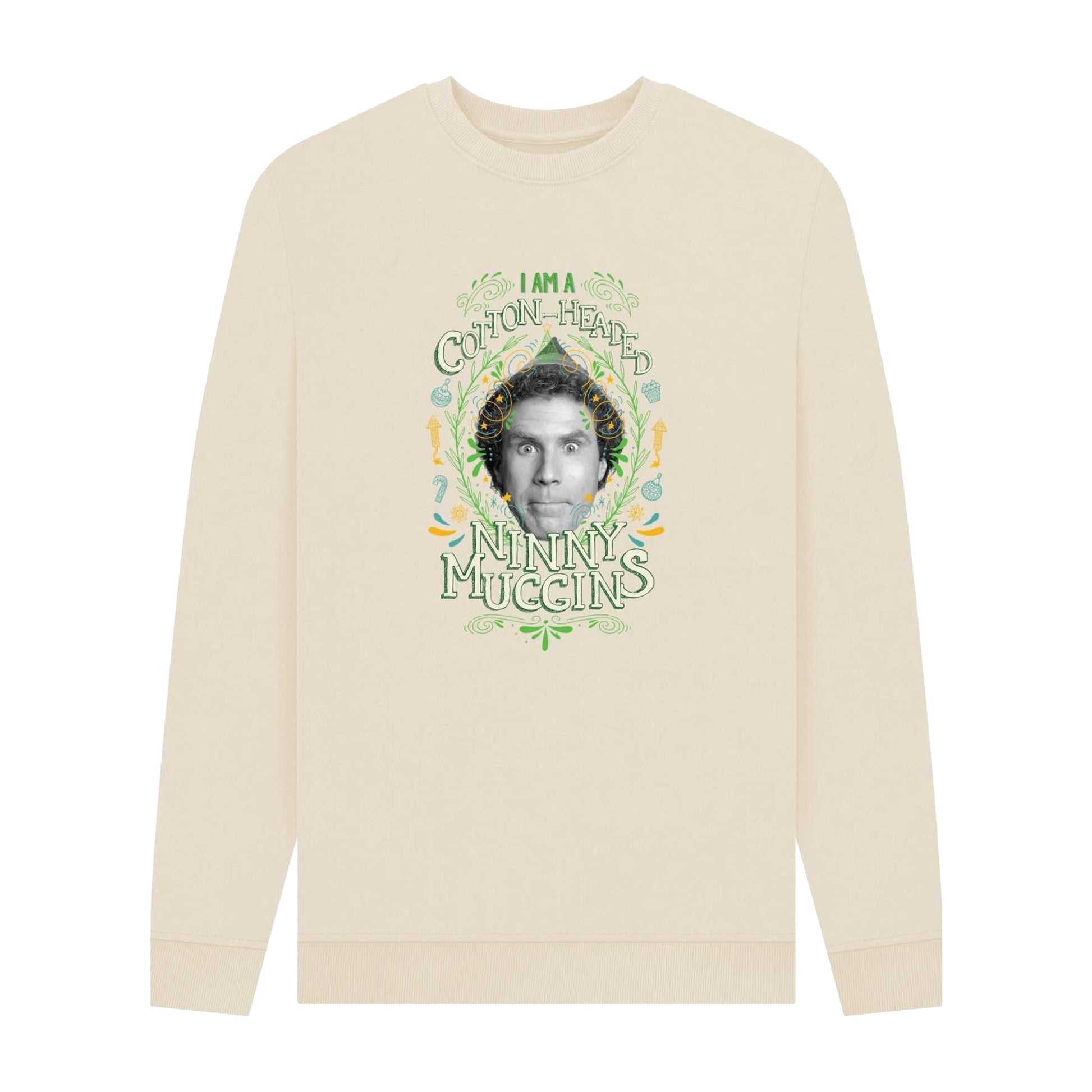 Oat - Front - Elf Unisex Adult Cotton Headed Ninny Muggins Sweatshirt