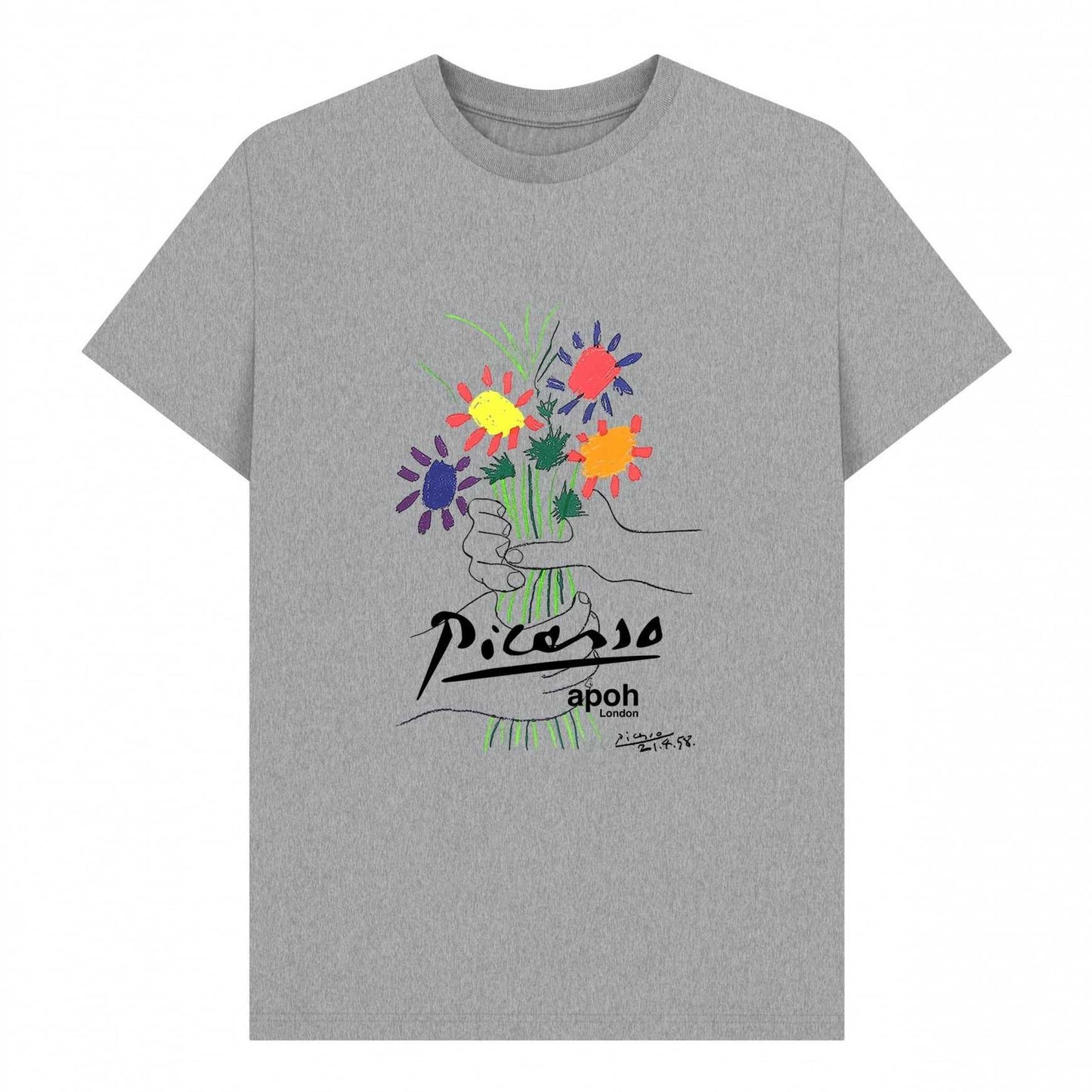 Athletic Grey - Front - Apoh Unisex Adult Flowers Picasso Heather T-Shirt