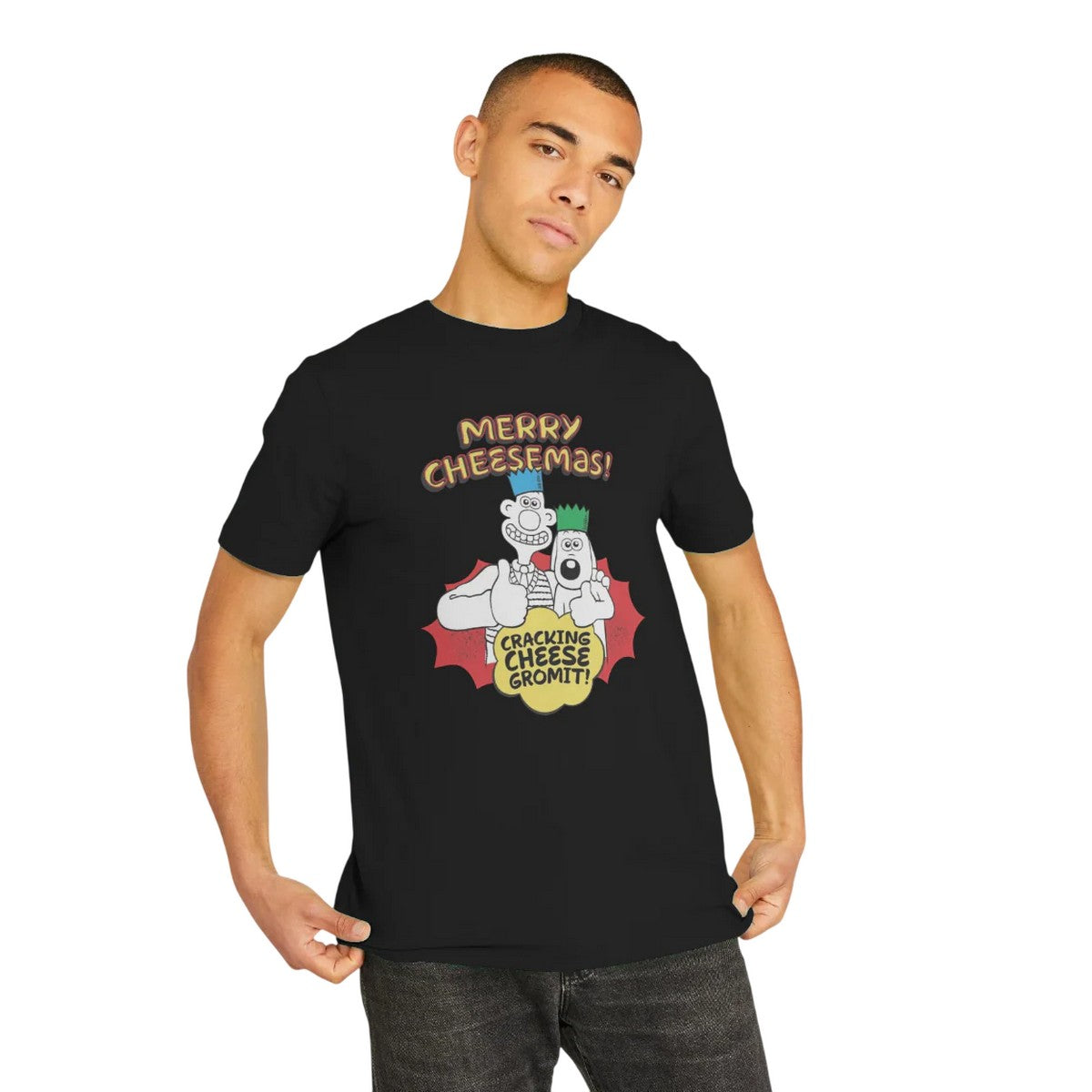 Black - Back - Wallace and Gromit Unisex Adult Merry Cheesemas Graphic T-Shirt