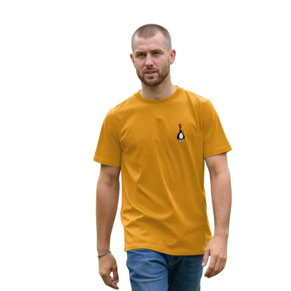 Mustard - Back - Wallace and Gromit Unisex Adult Evil Genius Feathers McGraw T-Shirt