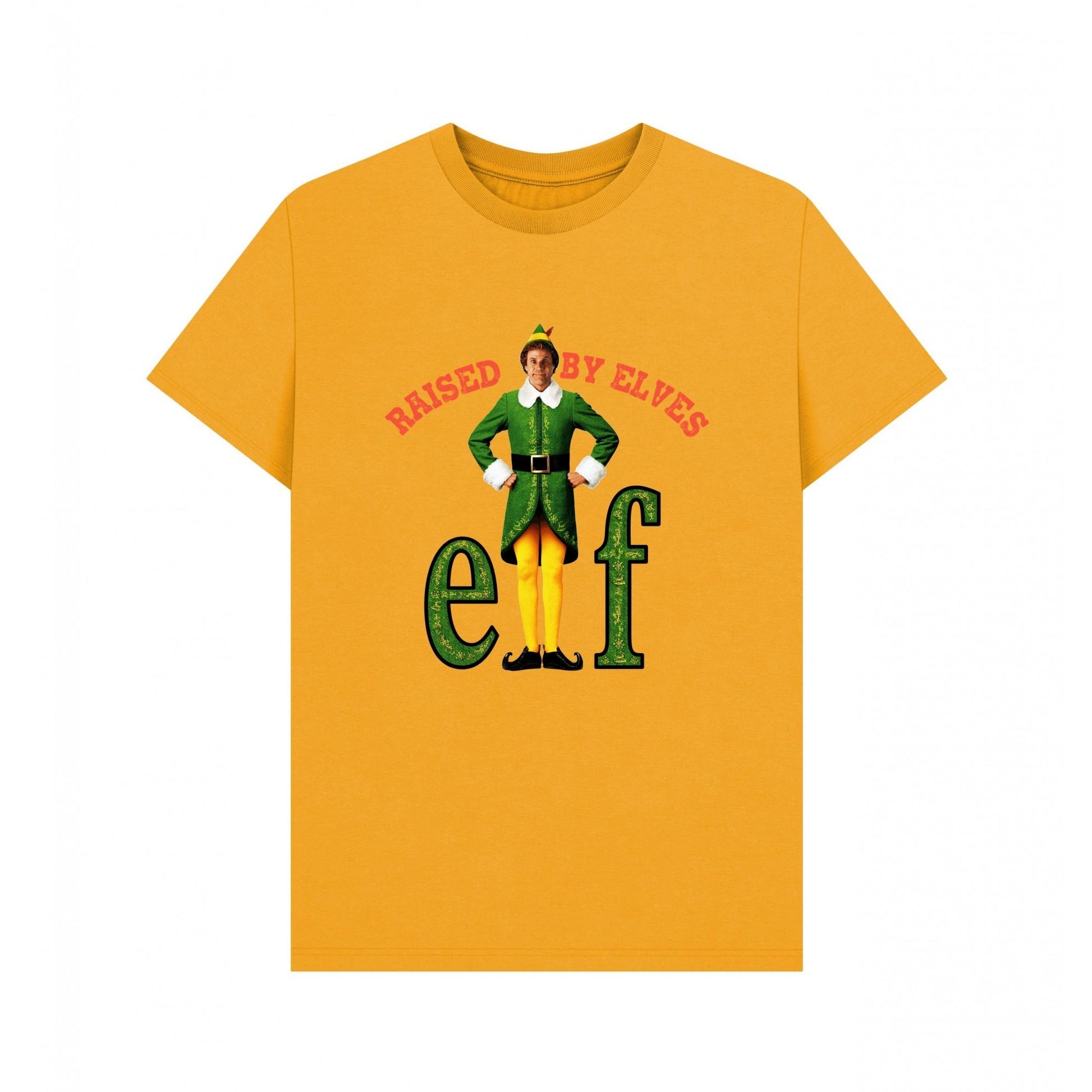 Mustard - Front - Elf Unisex Adult Raised By Elves Graphic T-Shirt