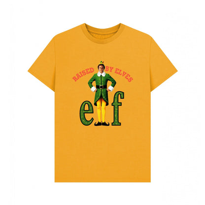 Mustard - Front - Elf Unisex Adult Raised By Elves Graphic T-Shirt