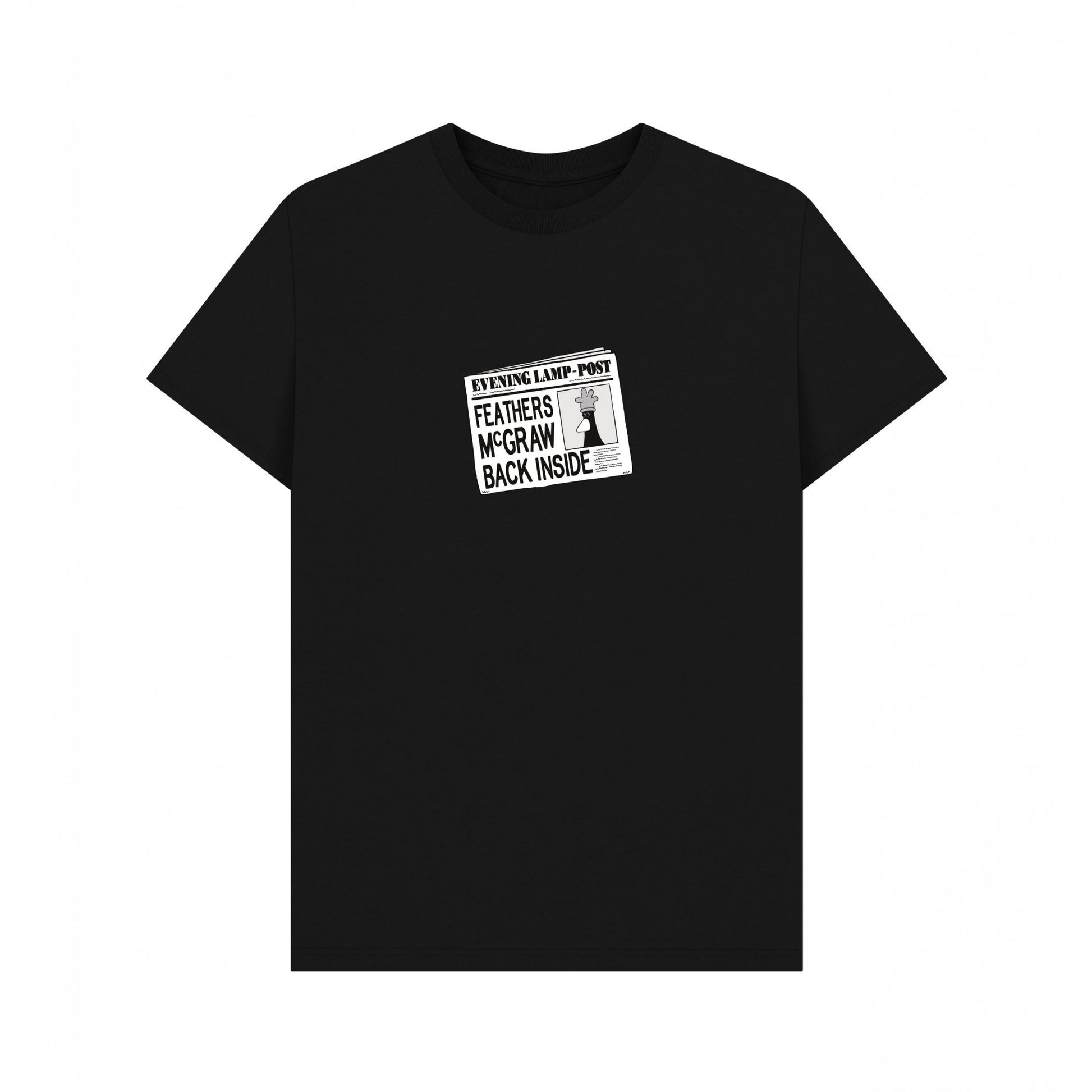 Black - Front - Wallace and Gromit Unisex Adult Caught Feathers McGraw T-Shirt