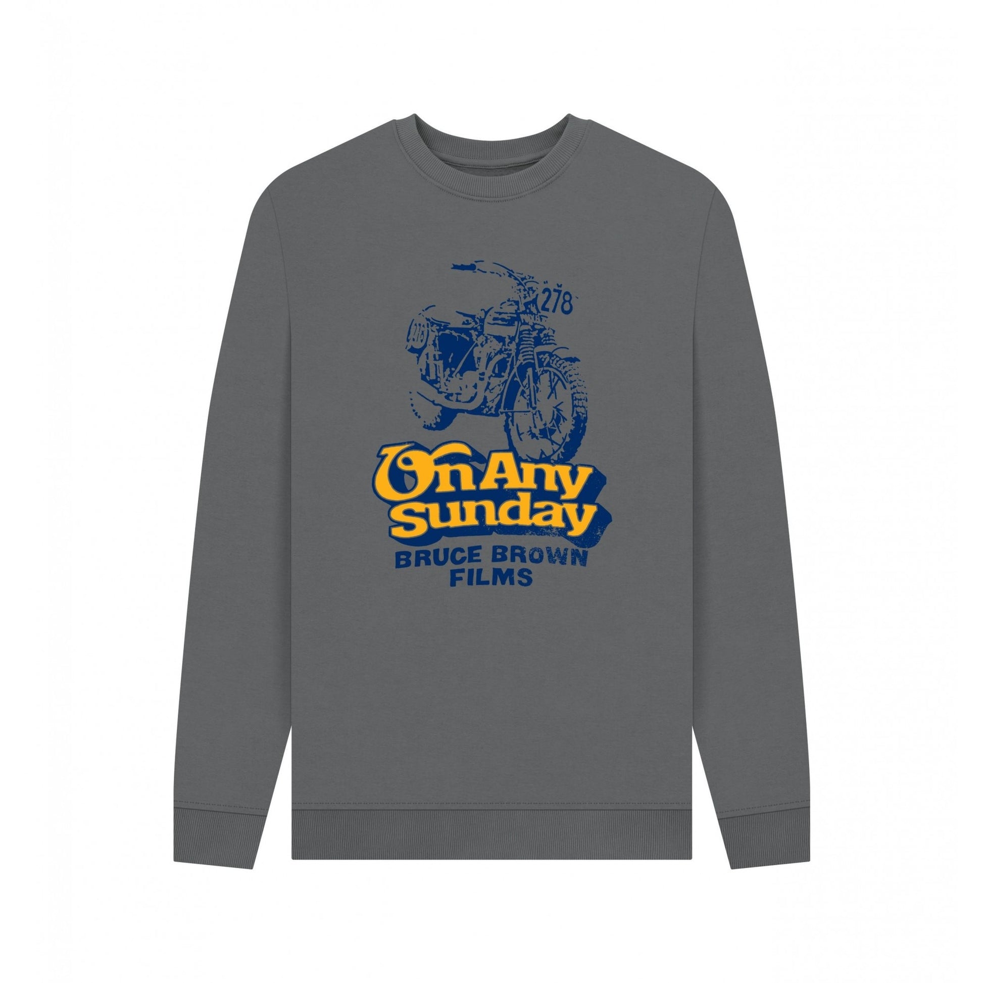 Slate Grey - Front - On Any Sunday Unisex Adult Bruce Brown Motorsport Graphic Print Sweatshirt