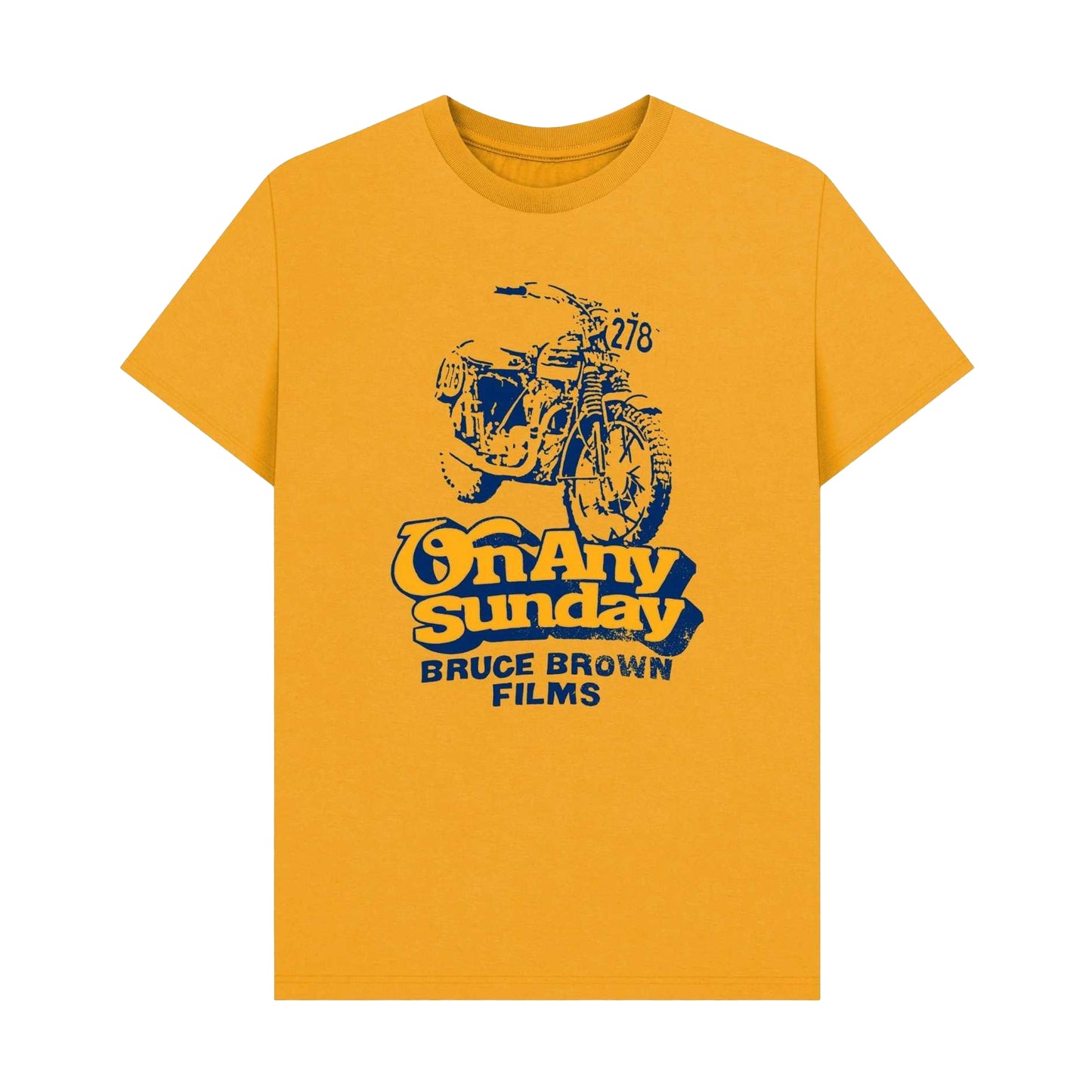 Mustard - Front - On Any Sunday Unisex Adult Bruce Brown Motorsport Graphic Print T-Shirt