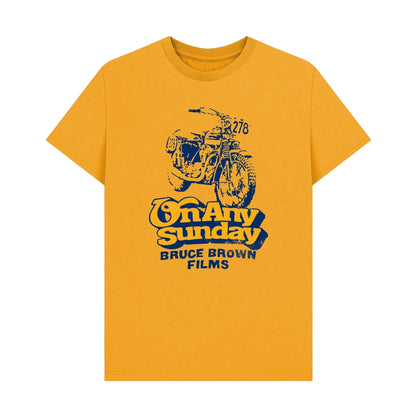 Mustard - Front - On Any Sunday Unisex Adult Bruce Brown Motorsport Graphic Print T-Shirt