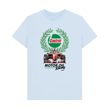 Sky Blue - Front - Castrol Unisex Adult Motor Oil Racing T-Shirt