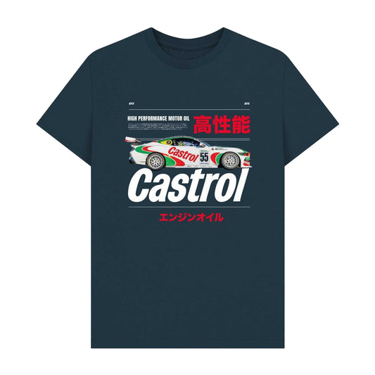 Denim Blue - Front - Castrol Unisex Adult Bold Retro Car T-Shirt