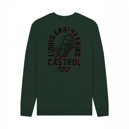 Evergreen - Back - Castrol Unisex Adult 1899 Bike Back Print Sweatshirt