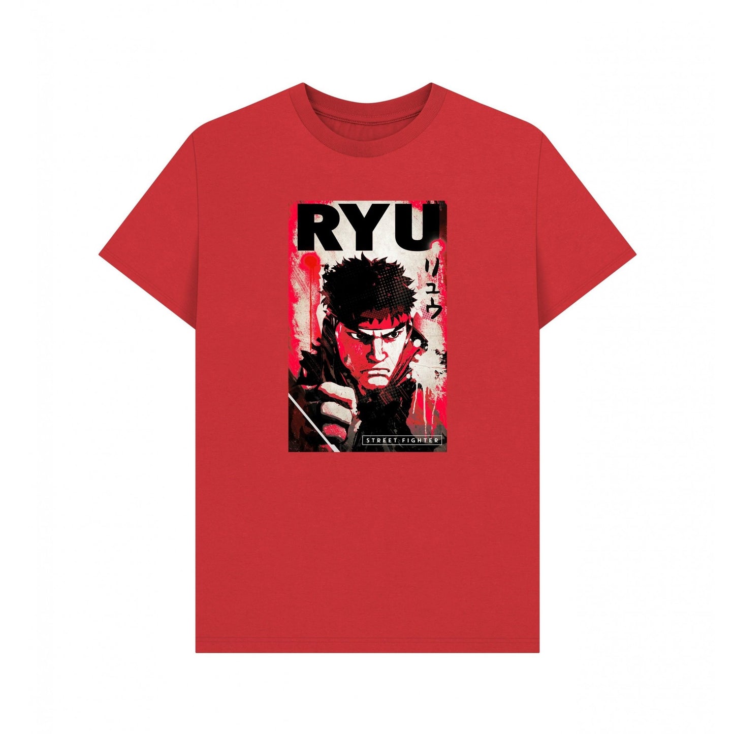 Red - Front - Street Fighter Unisex Adult Ryu Kanji T-Shirt