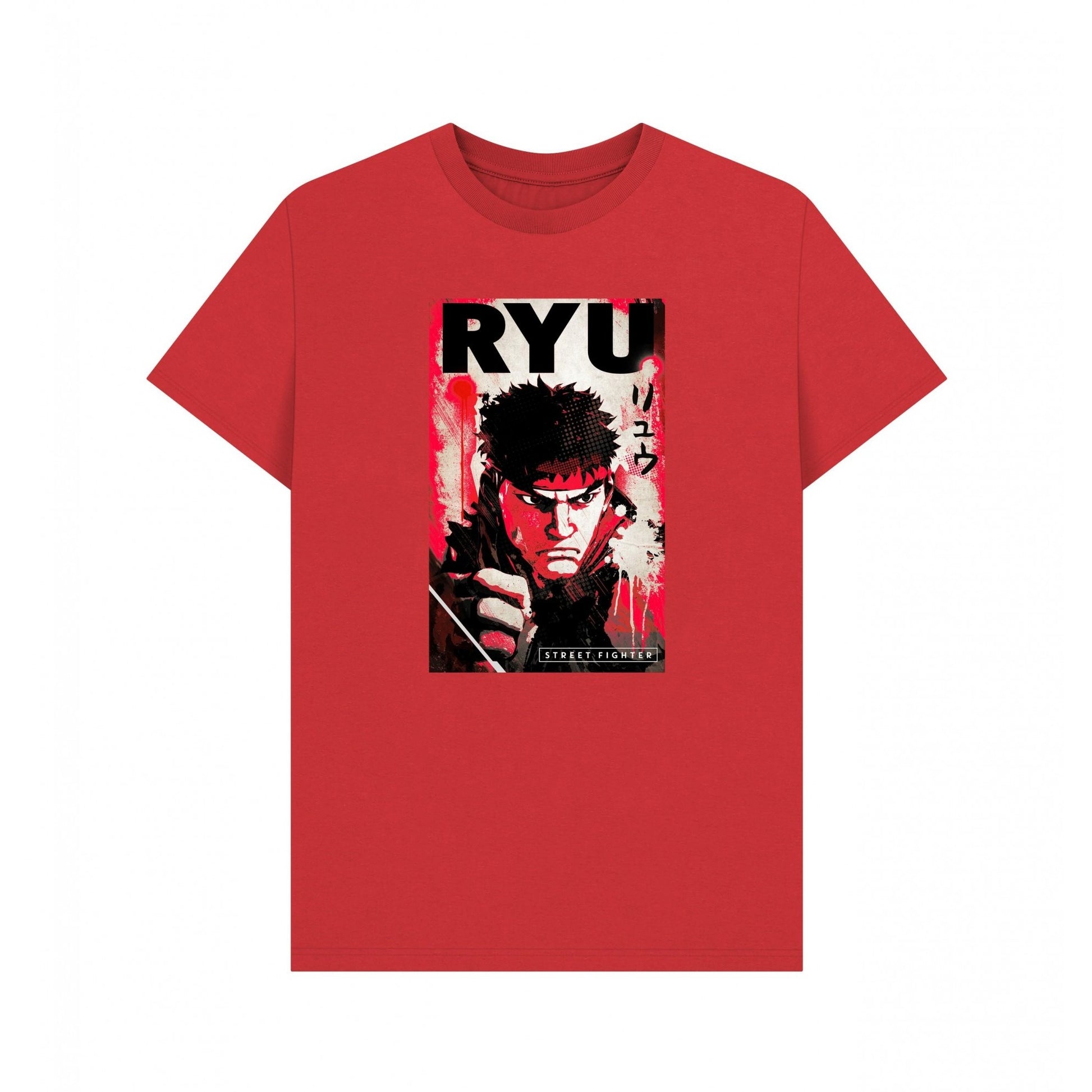 Red - Front - Street Fighter Unisex Adult Ryu Kanji T-Shirt