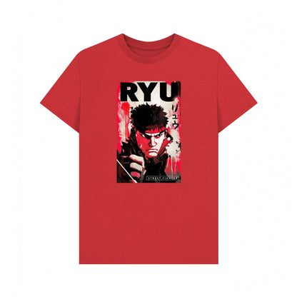 Red - Front - Street Fighter Unisex Adult Ryu Kanji T-Shirt