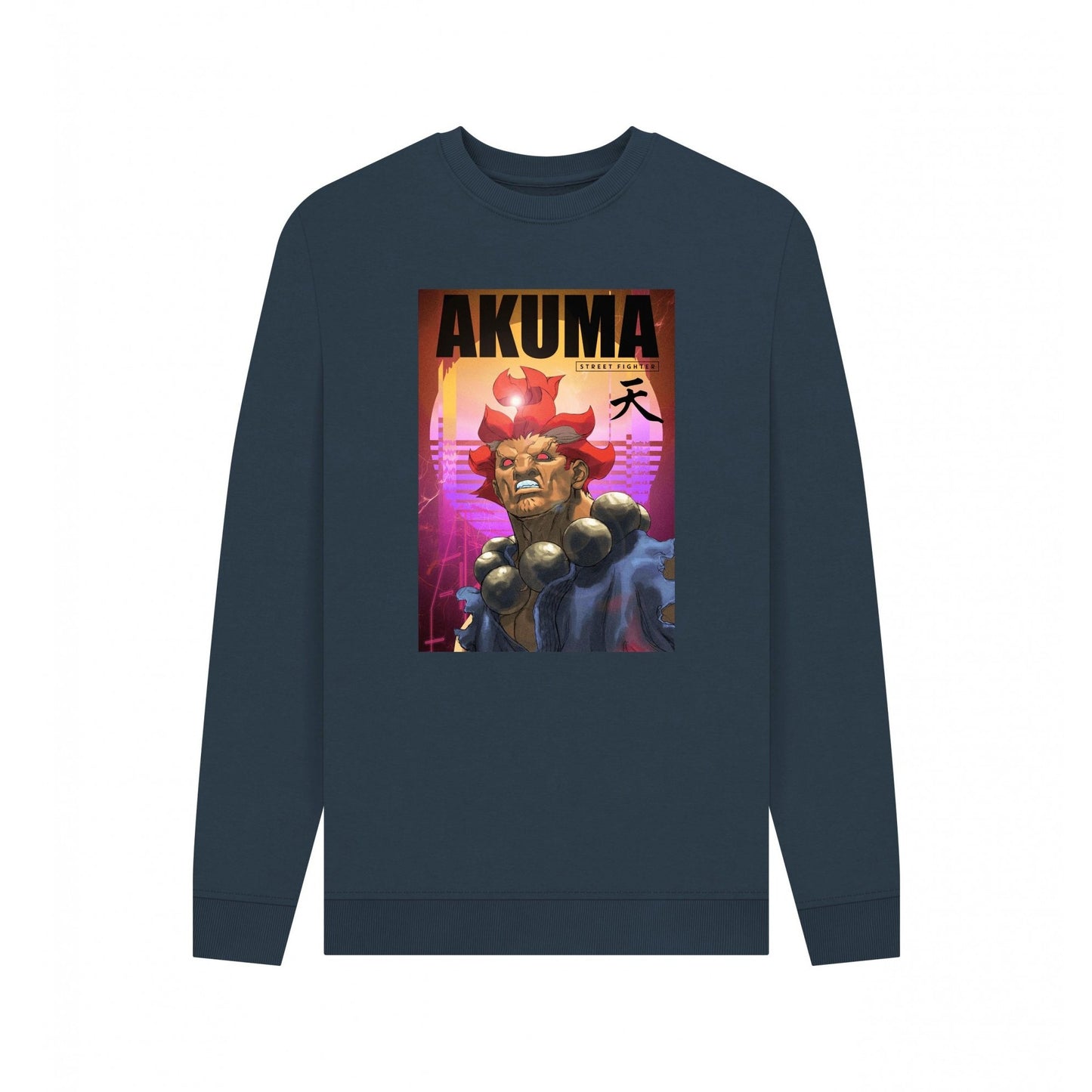 Navy Blue - Front - Street Fighter Unisex Adult Akuma Neon Sweatshirt