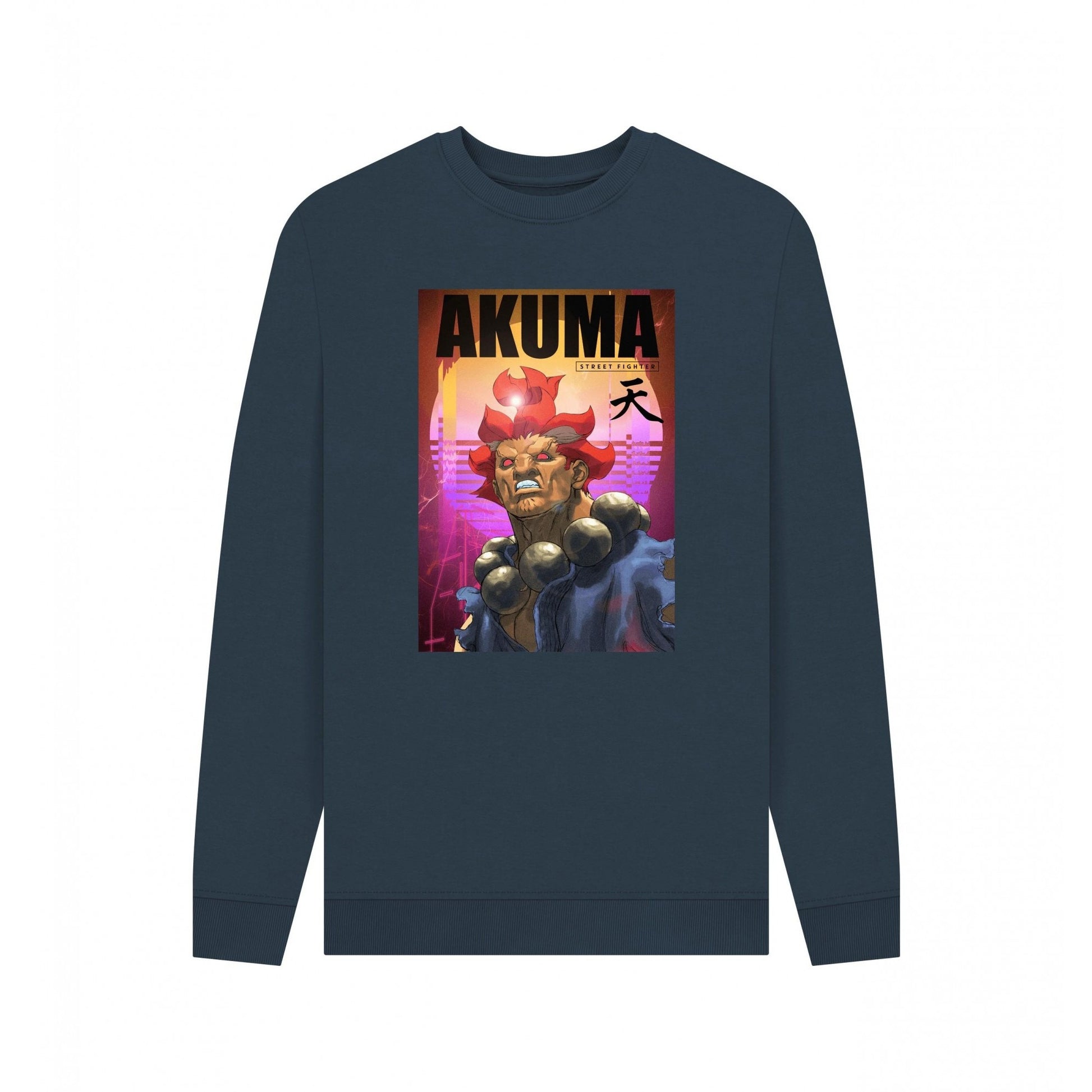Navy Blue - Front - Street Fighter Unisex Adult Akuma Neon Sweatshirt