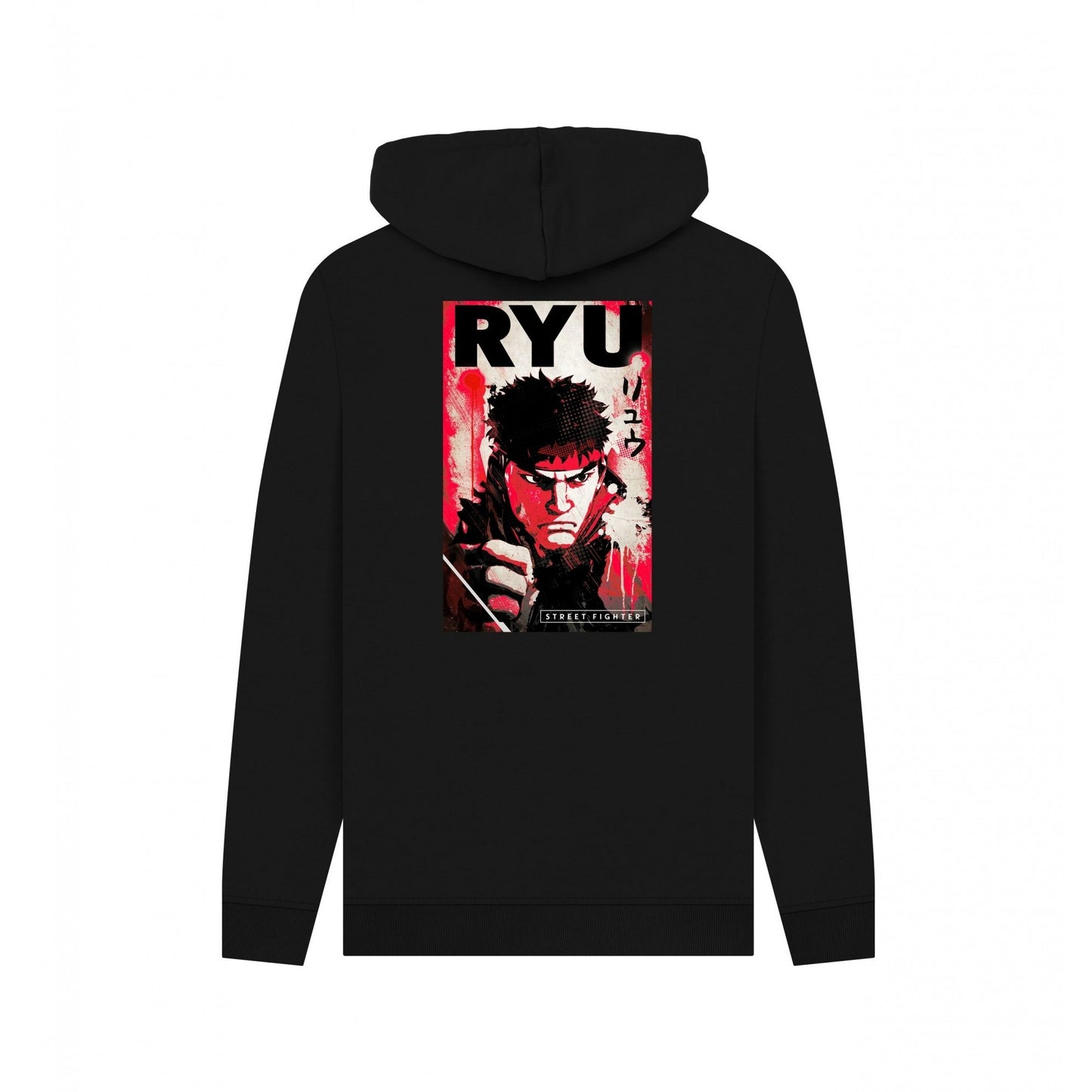 Black - Back - Street Fighter Unisex Adult Ryu Kanji Back Print Hoodie