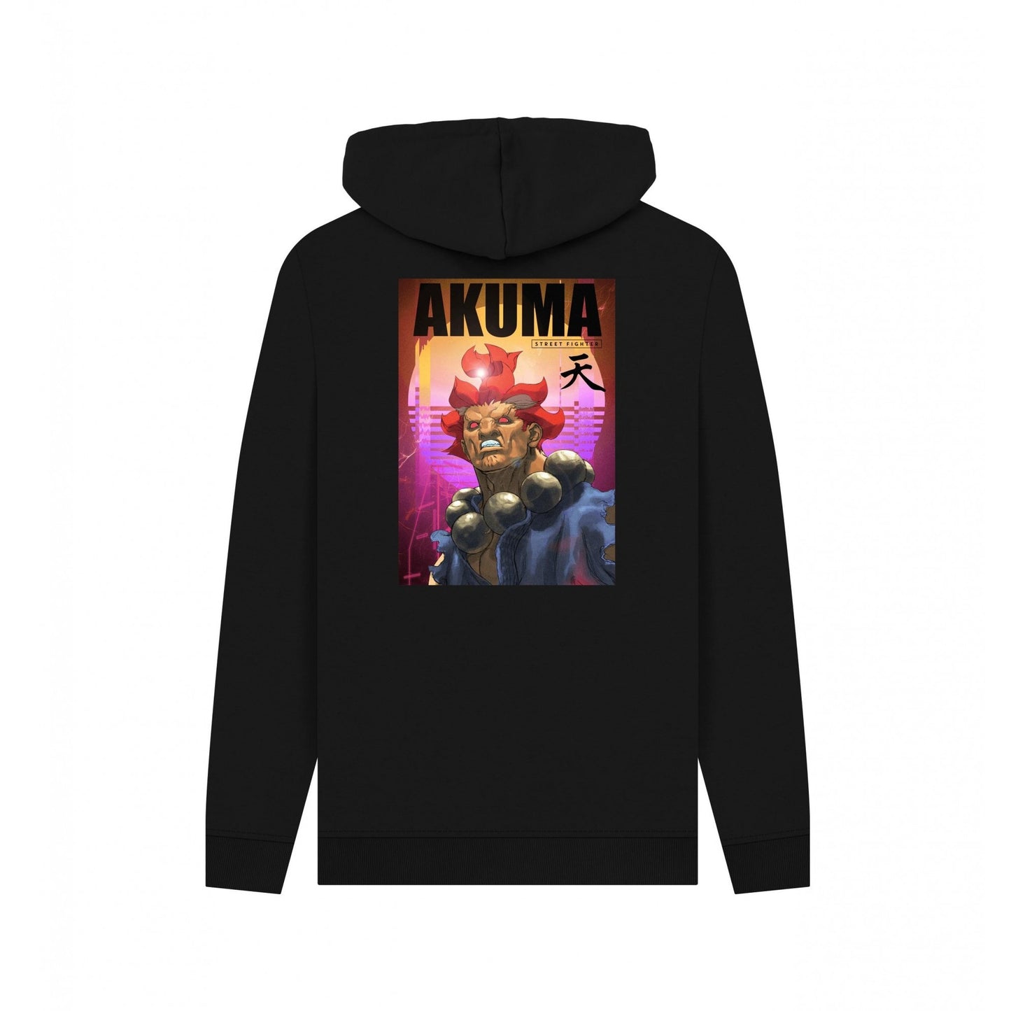 Black - Back - Street Fighter Unisex Adult Akuma Neon Back Print Hoodie