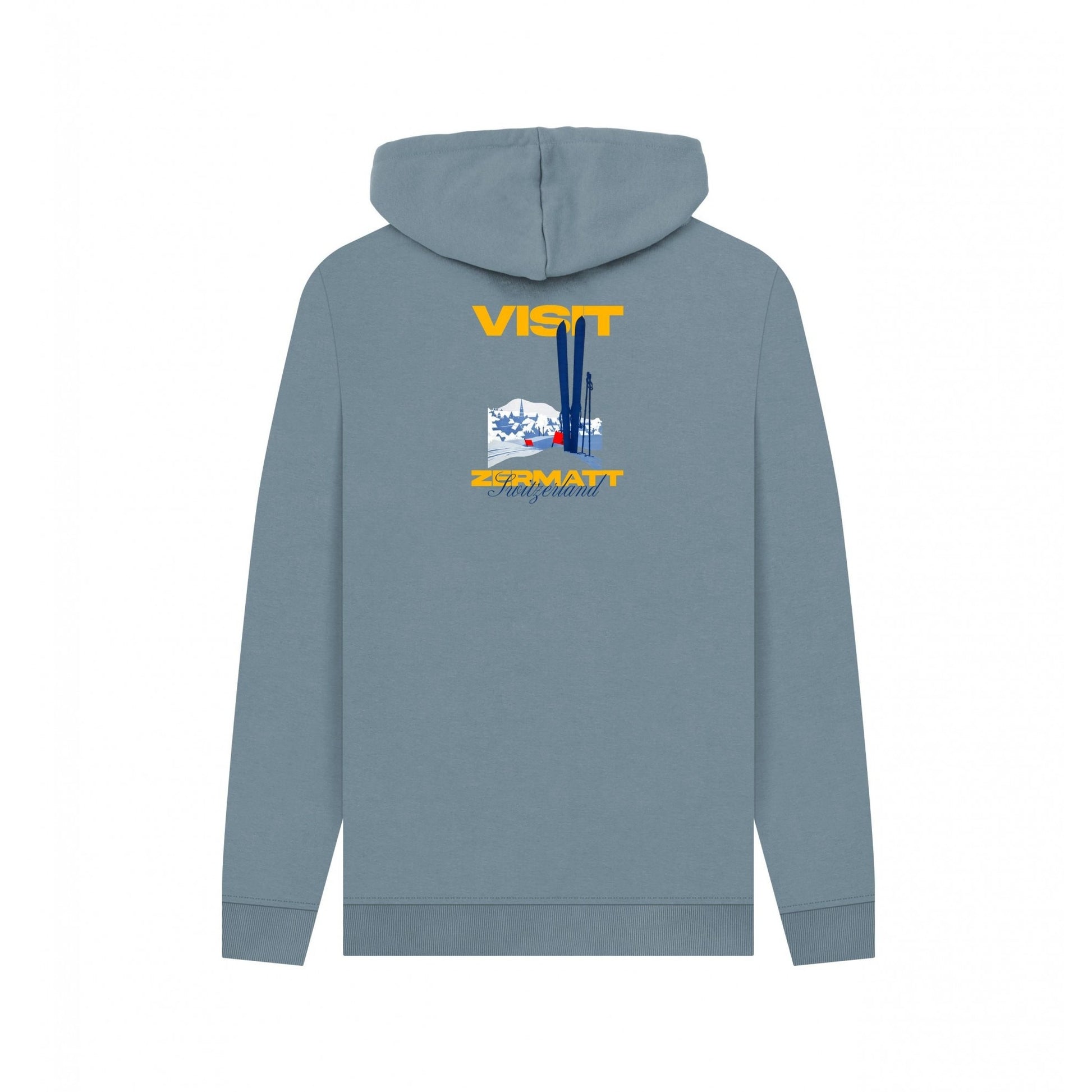 Stone Blue - Back - Apoh Unisex Adult Visit Zermatt Switzerland Pierce Archives Back Print Hoodie