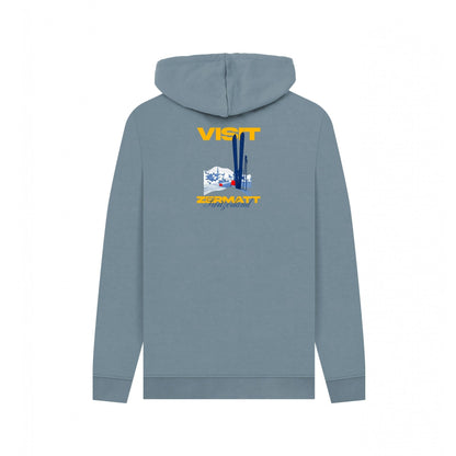 Stone Blue - Back - Apoh Unisex Adult Visit Zermatt Switzerland Pierce Archives Back Print Hoodie