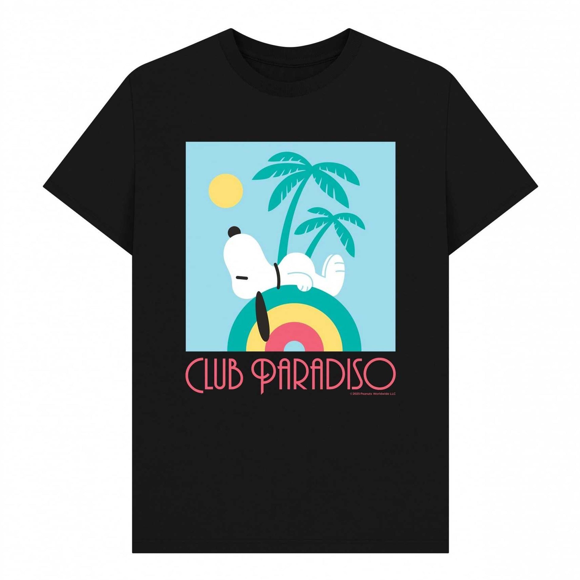 Black - Front - Peanuts Unisex Adult Club Paradiso Snoopy Art Deco T-Shirt