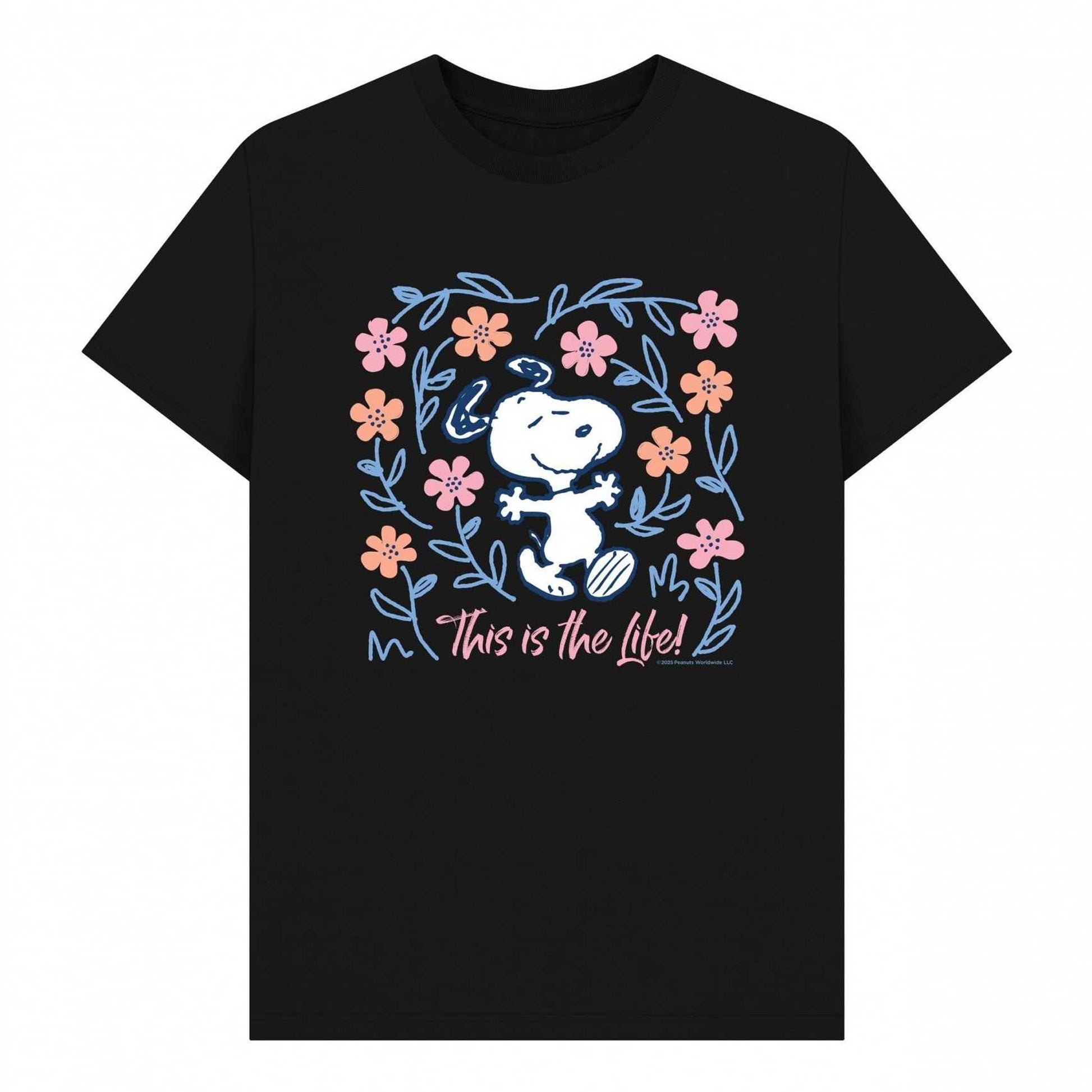 Black - Front - Peanuts Unisex Adult This Is The Life! Snoopy Spring Floral T-Shirt