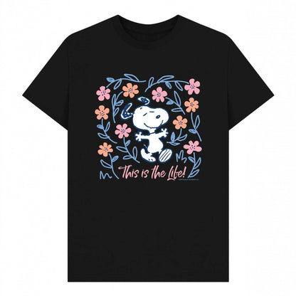 Black - Front - Peanuts Unisex Adult This Is The Life! Snoopy Spring Floral T-Shirt