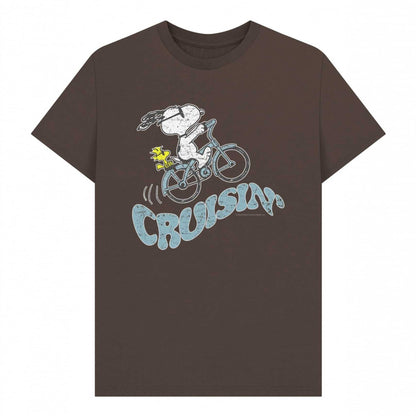 Chocolate - Front - Peanuts Unisex Adult Cruisin Snoopy & Woodstock Retro T-Shirt