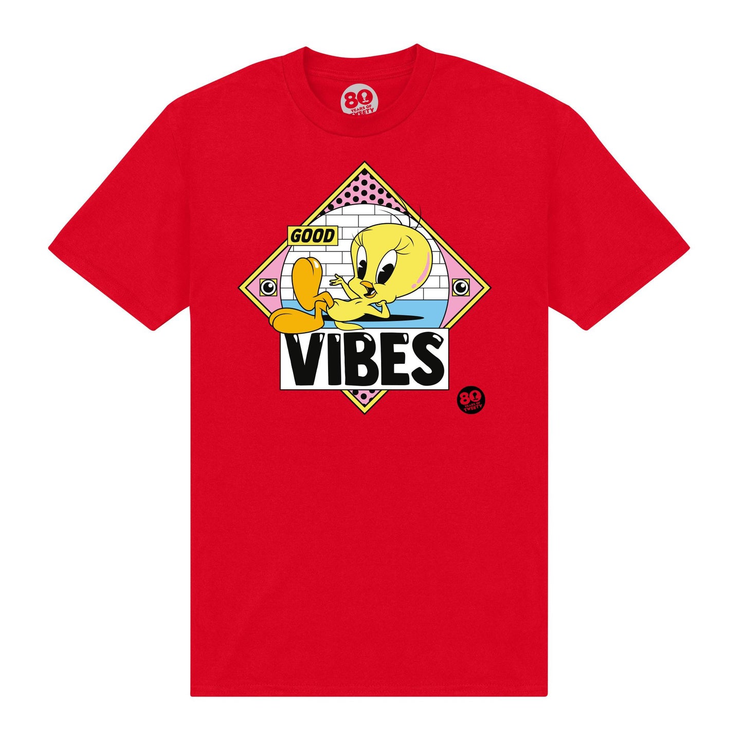 Red - Front - Tweety Unisex Adult 80th Good Vibes T-Shirt