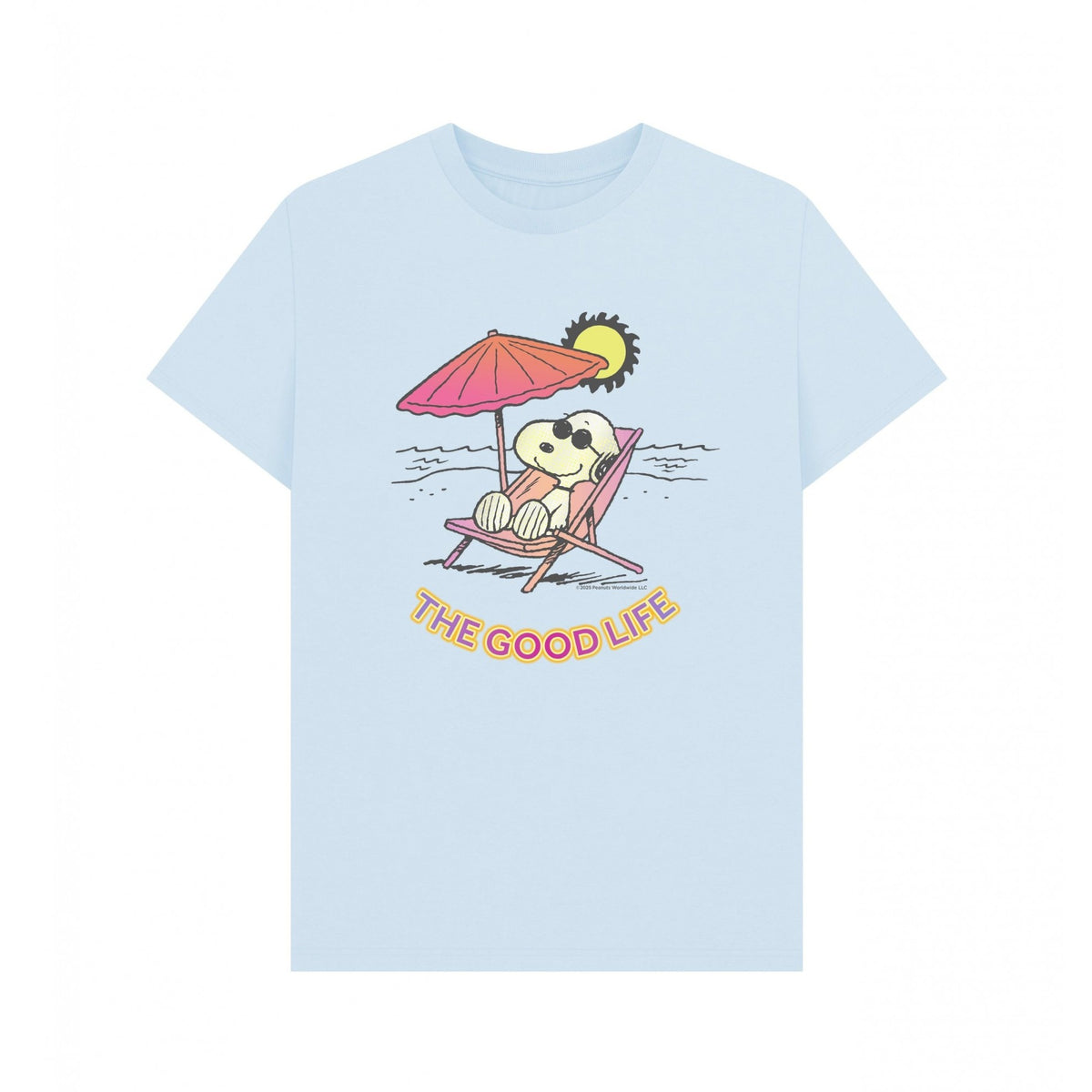 Sky Blue - Front - Peanuts Unisex Adult The Good Life Snoopy Beach Summer T-Shirt