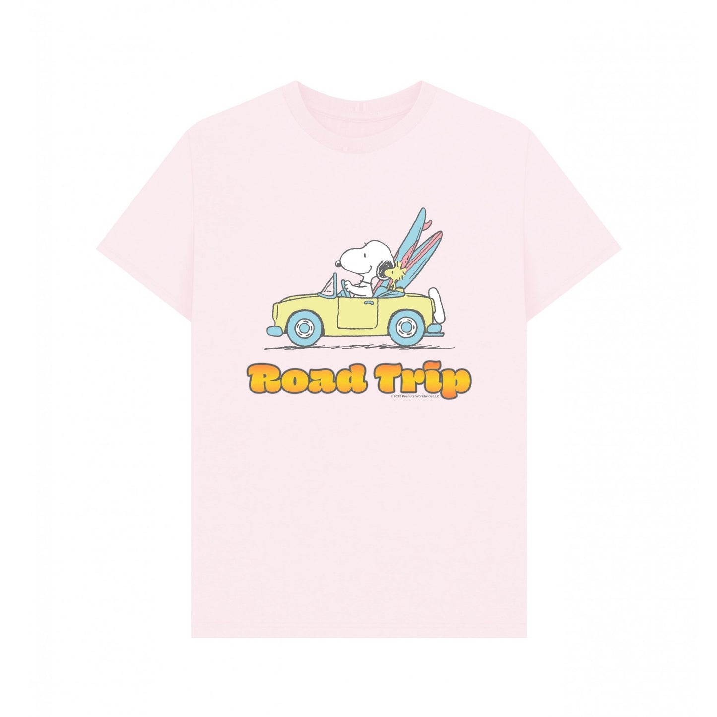 Pink - Front - Peanuts Unisex Adult Road Trip Snoopy & Woodstock Summer T-Shirt