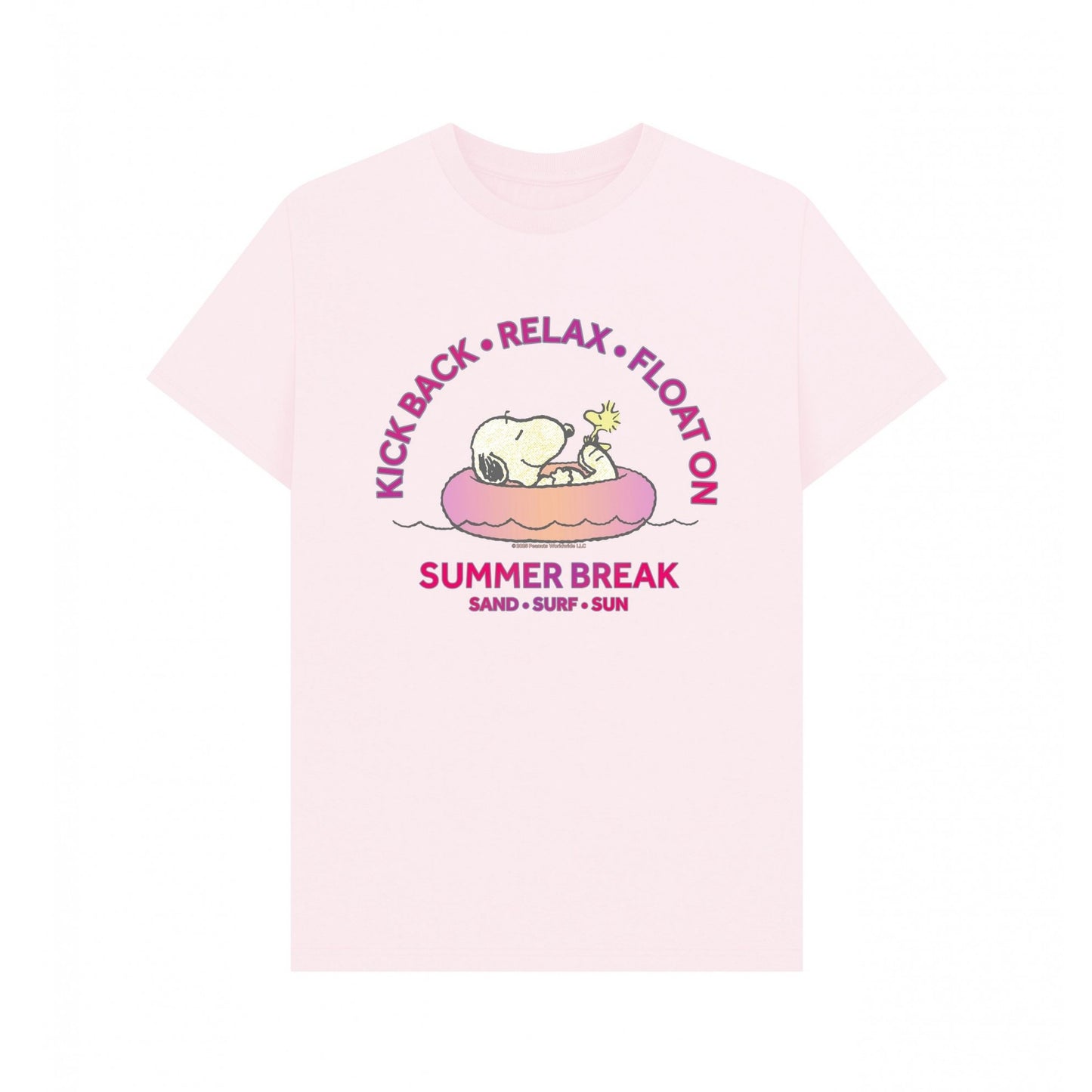 Pink - Front - Peanuts Unisex Adult Summer Break Snoopy & Woodstock Beach T-Shirt