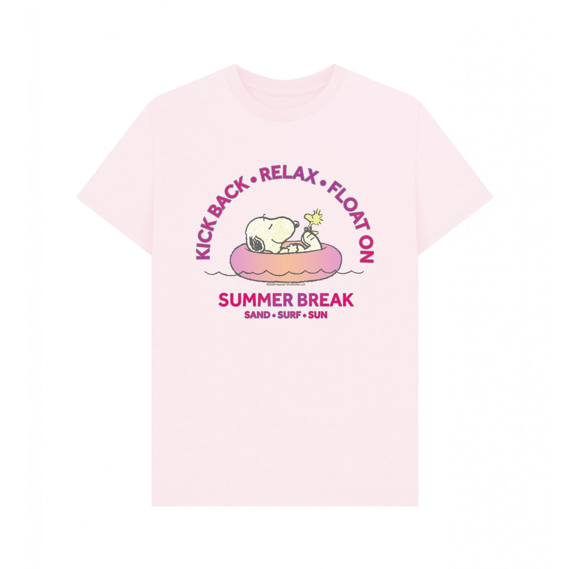 Pink - Front - Peanuts Unisex Adult Summer Break Snoopy & Woodstock Beach T-Shirt