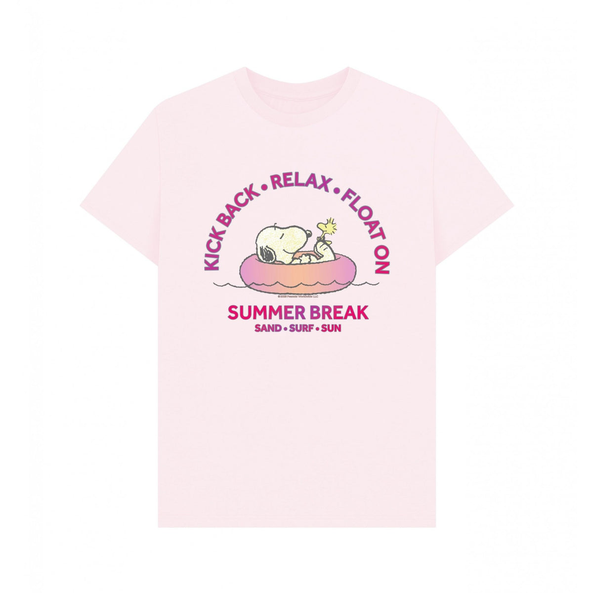 Pink - Front - Peanuts Unisex Adult Summer Break Snoopy & Woodstock Beach T-Shirt