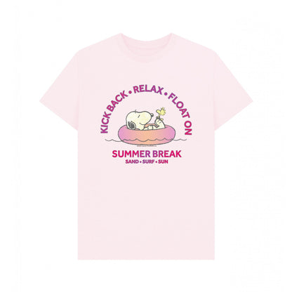 Pink - Front - Peanuts Unisex Adult Summer Break Snoopy & Woodstock Beach T-Shirt