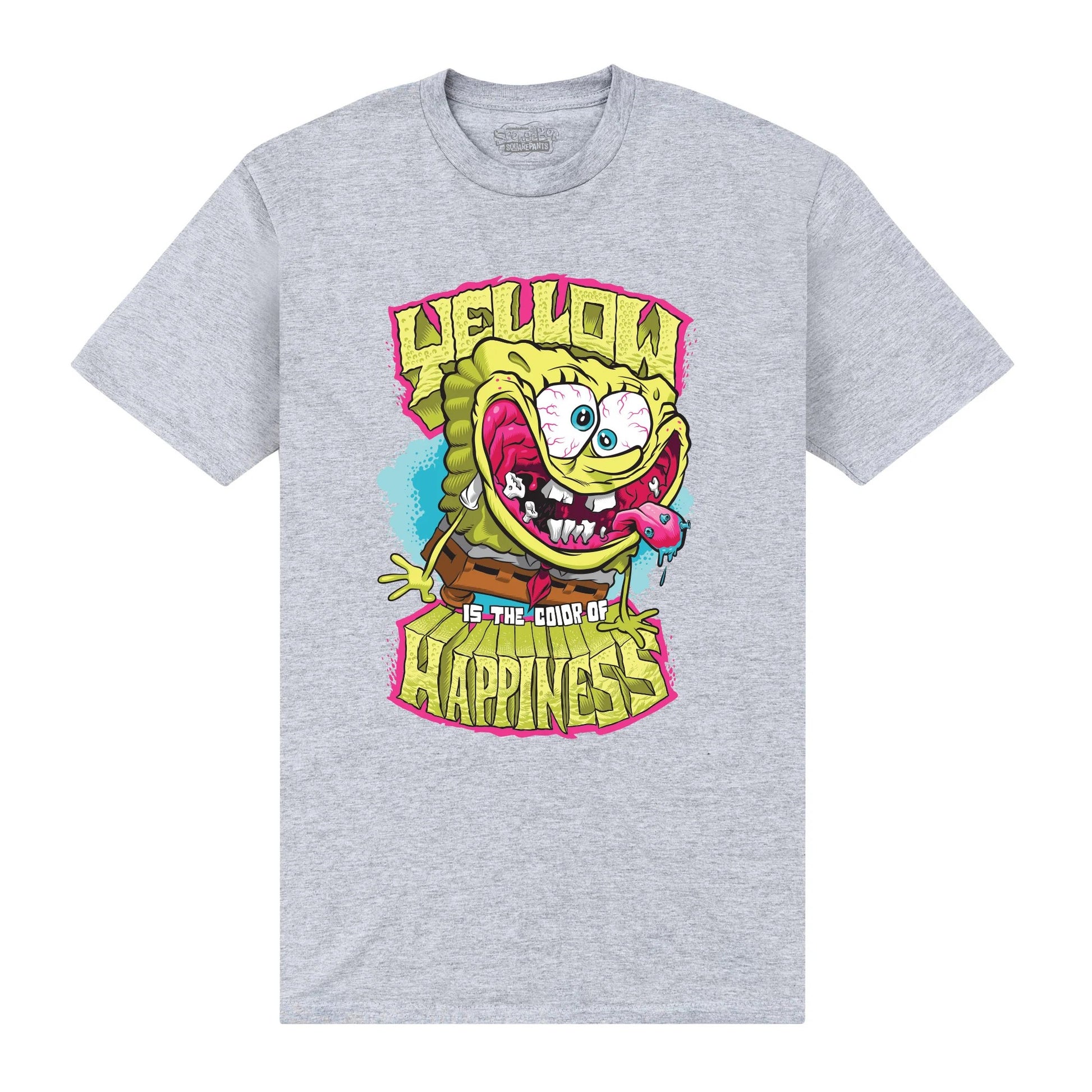 Heather Grey - Front - SpongeBob SquarePants Unisex Adult Yellow Happiness T-Shirt