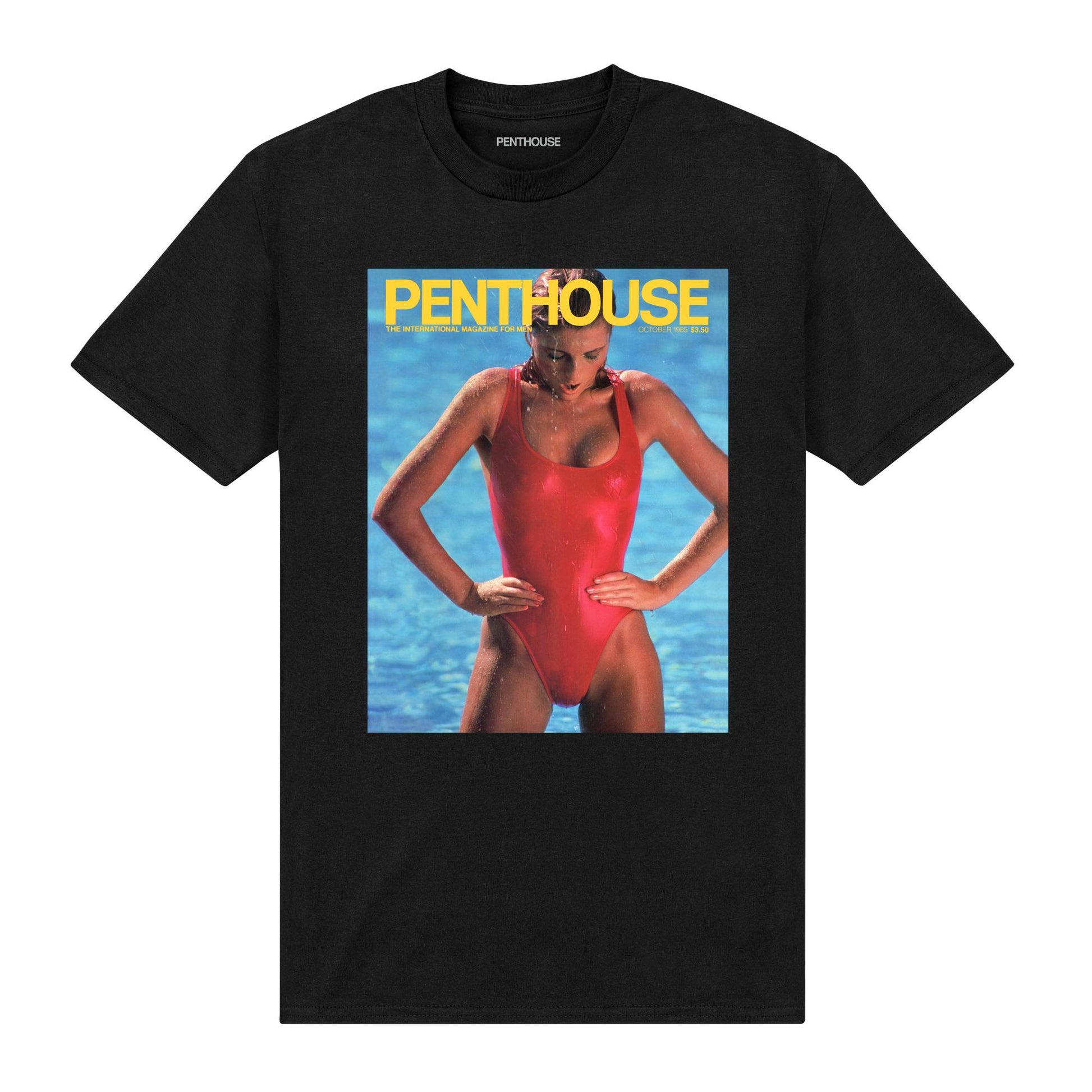 Black - Front - Penthouse Unisex Adult 1985 Cover T-Shirt