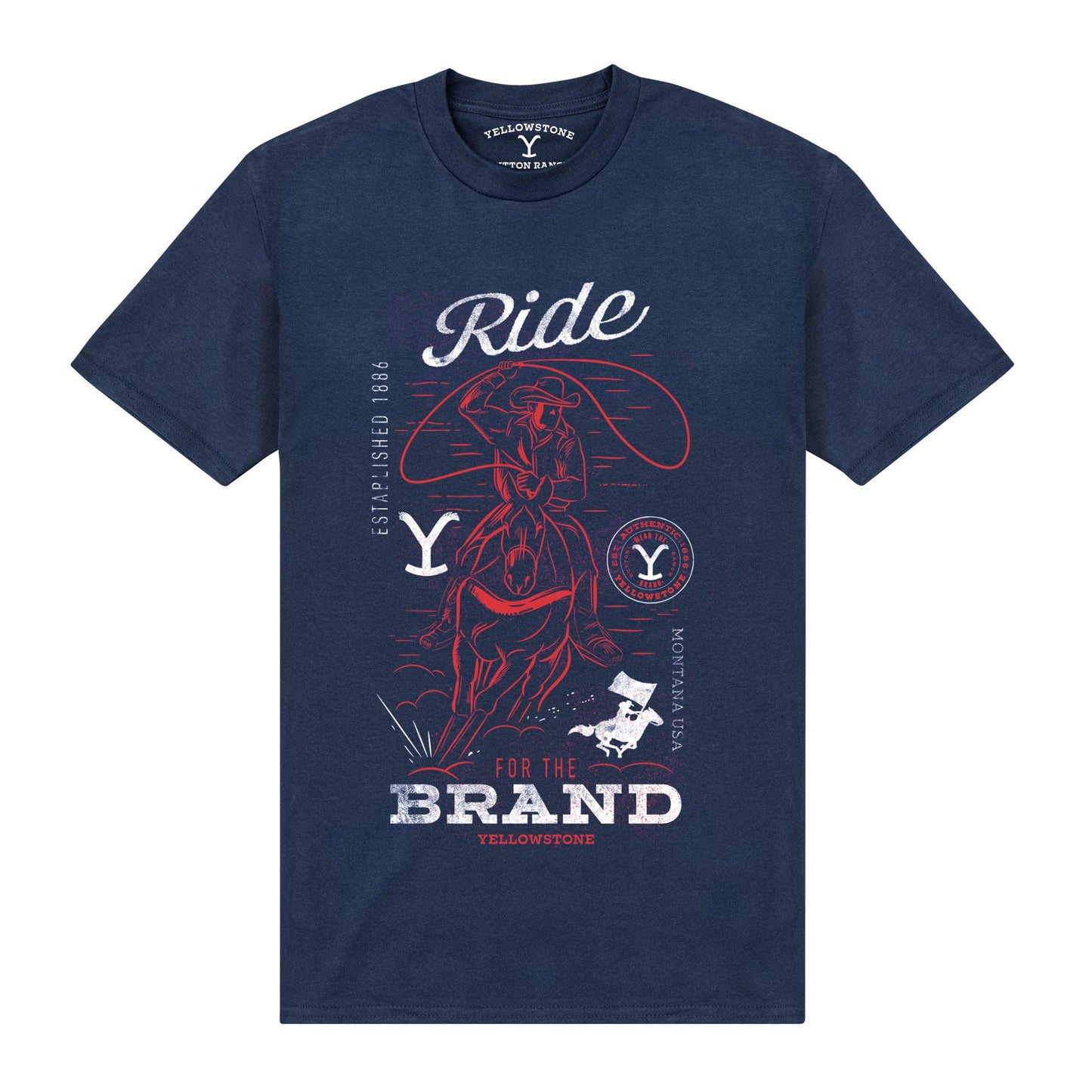 Navy Blue - Front - Yellowstone Unisex Adult Ride T-Shirt