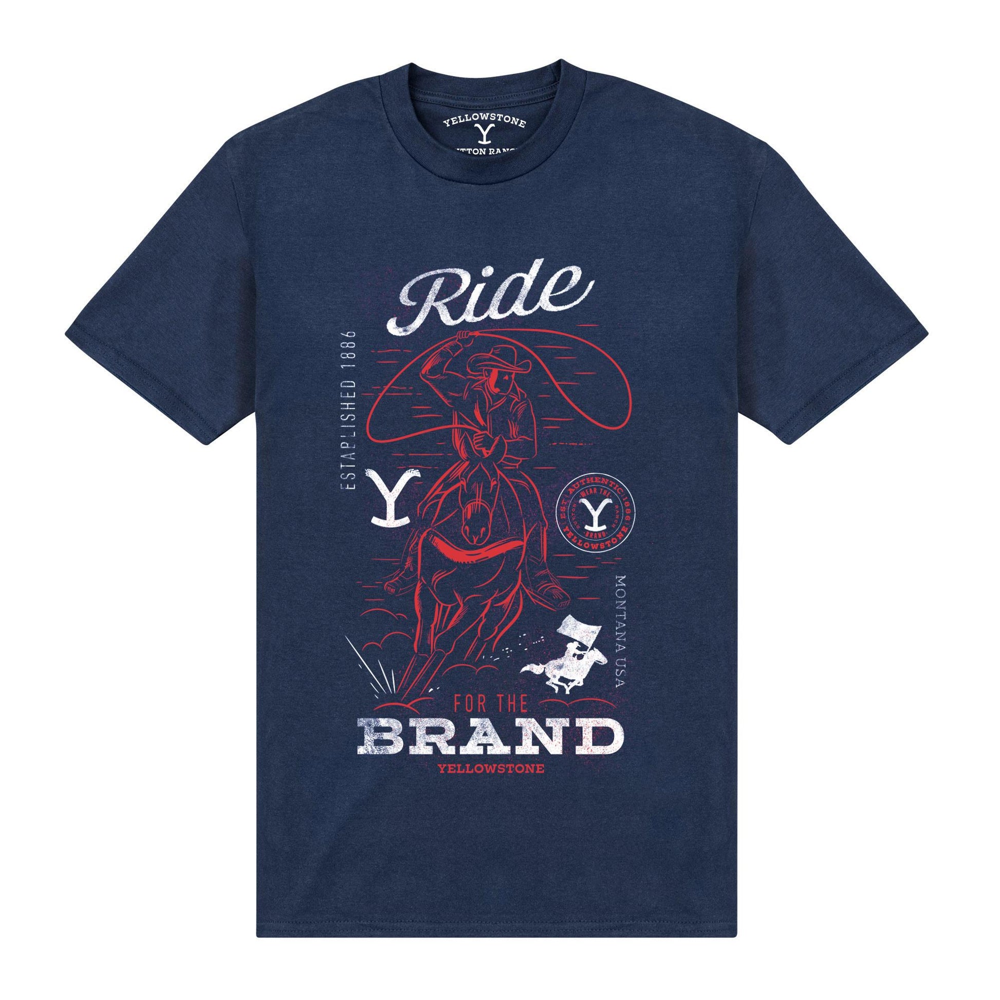 Navy Blue - Front - Yellowstone Unisex Adult Ride T-Shirt