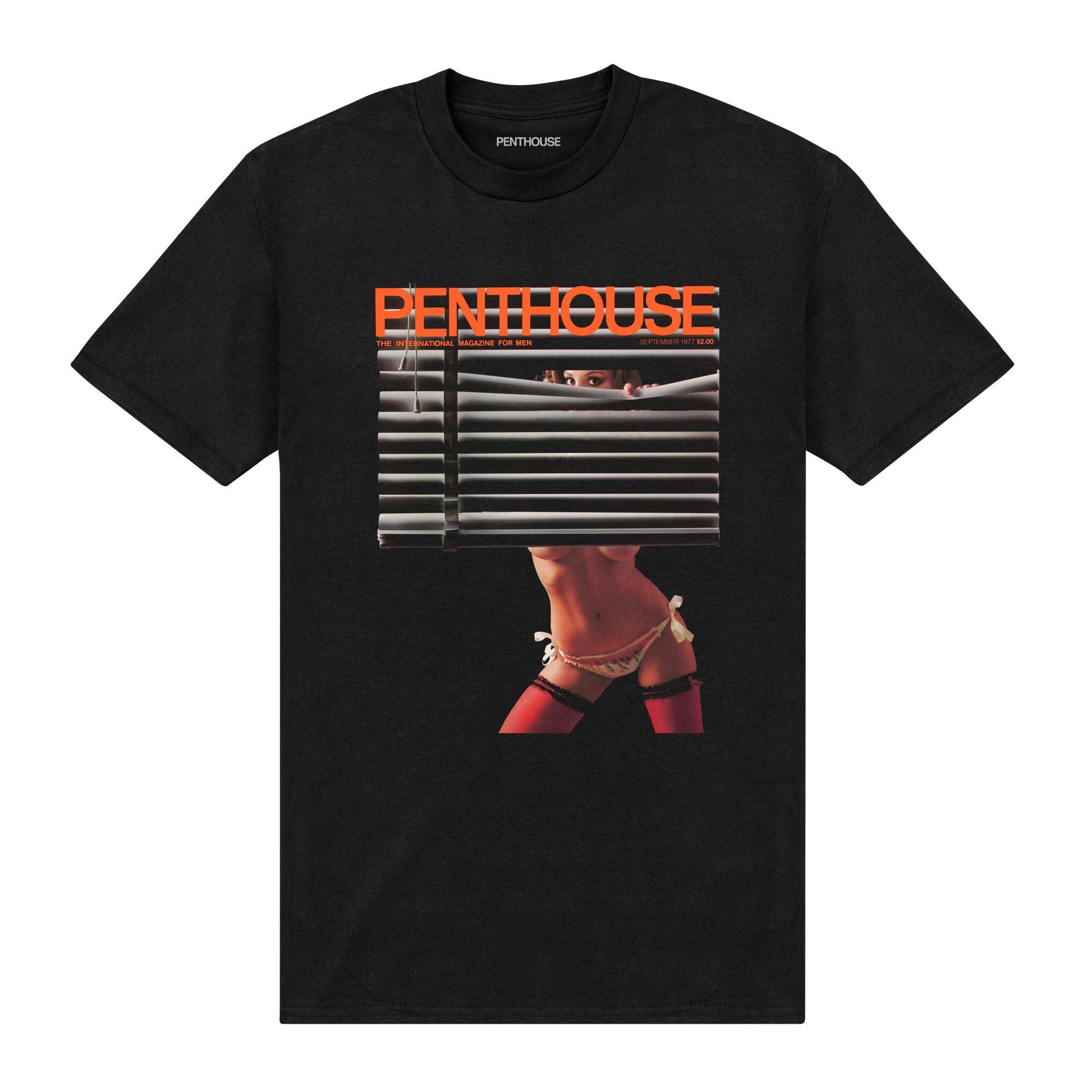 Black - Front - Penthouse Unisex Adult September 1977 Cover T-Shirt