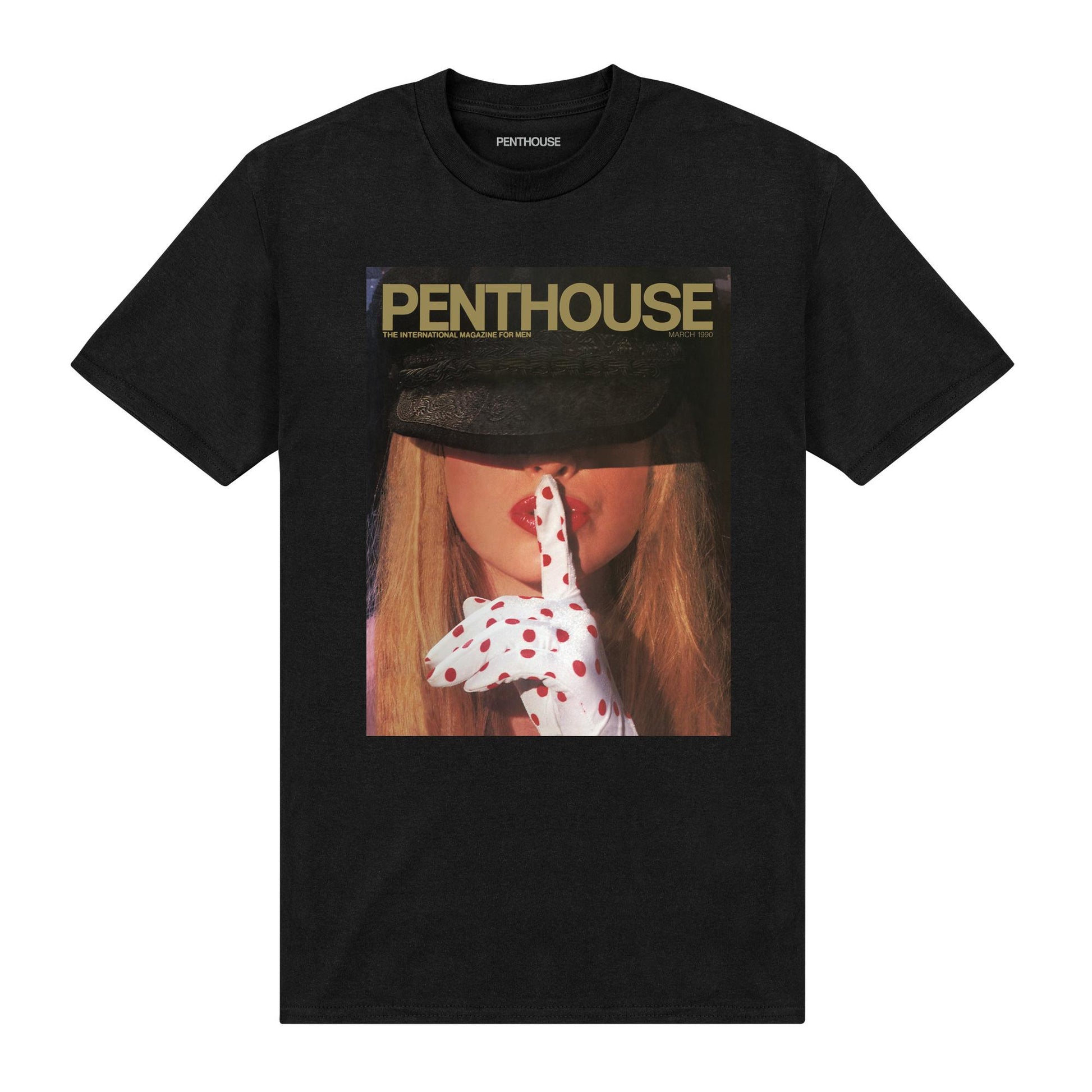 Black - Front - Penthouse Unisex Adult 1990 Cover T-Shirt