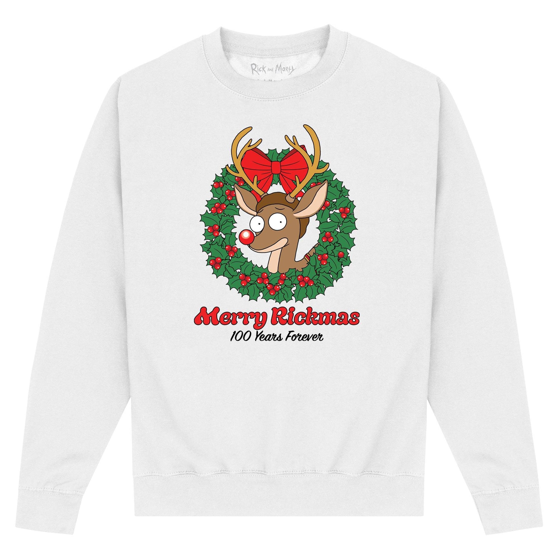 White - Front - Rick And Morty Unisex Adult Wreath Sweatshirt