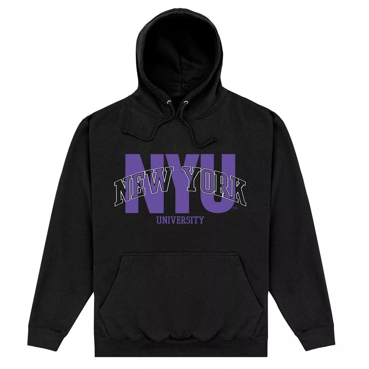Black - Front - New York University Unisex Adult Script Hoodie