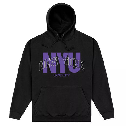 Black - Front - New York University Unisex Adult Script Hoodie