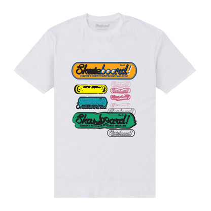 White - Front - Skateboard! Unisex Adult Magazine More Static T-Shirt