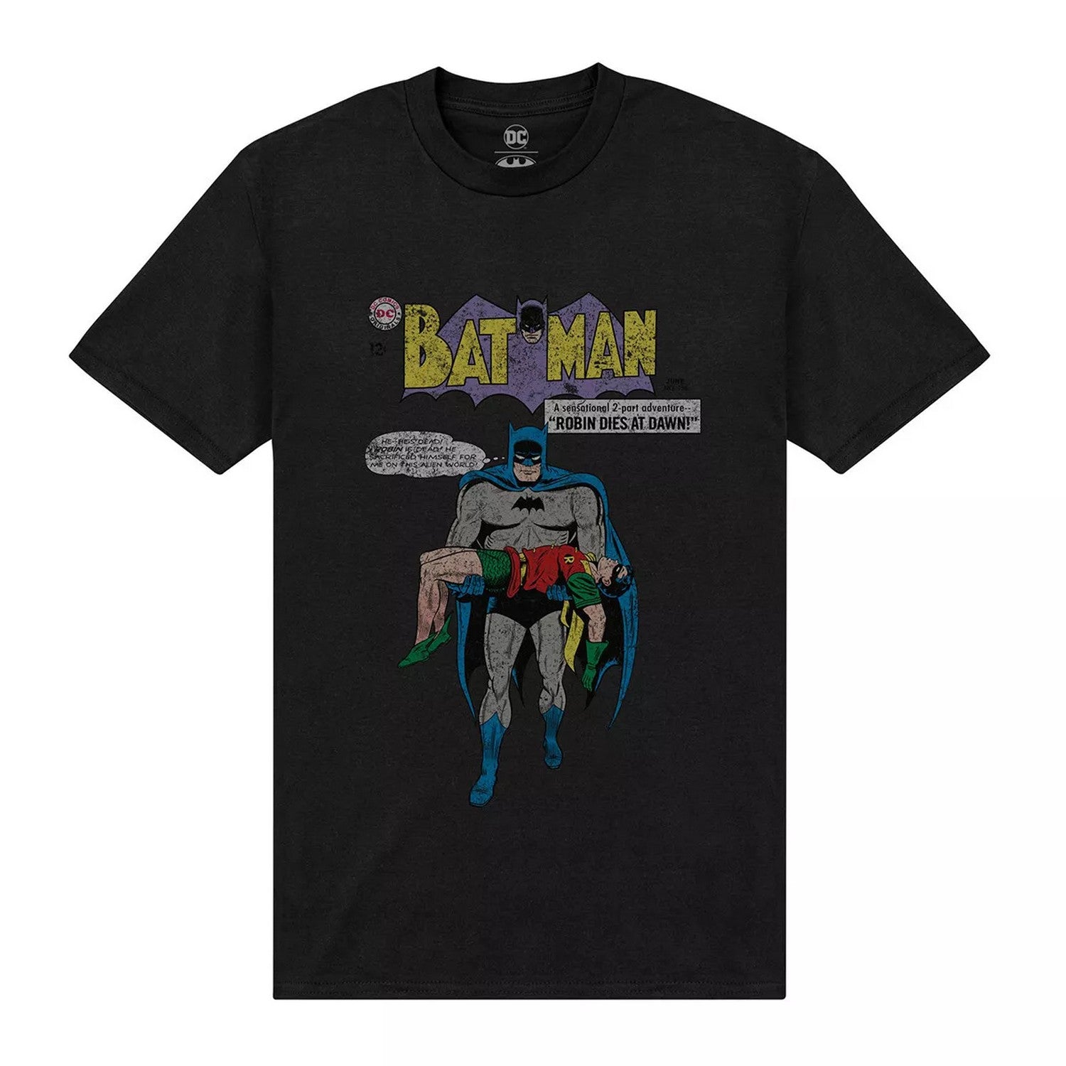 Black - Front - Batman Unisex Adult Robin Dies At Dawn T-Shirt